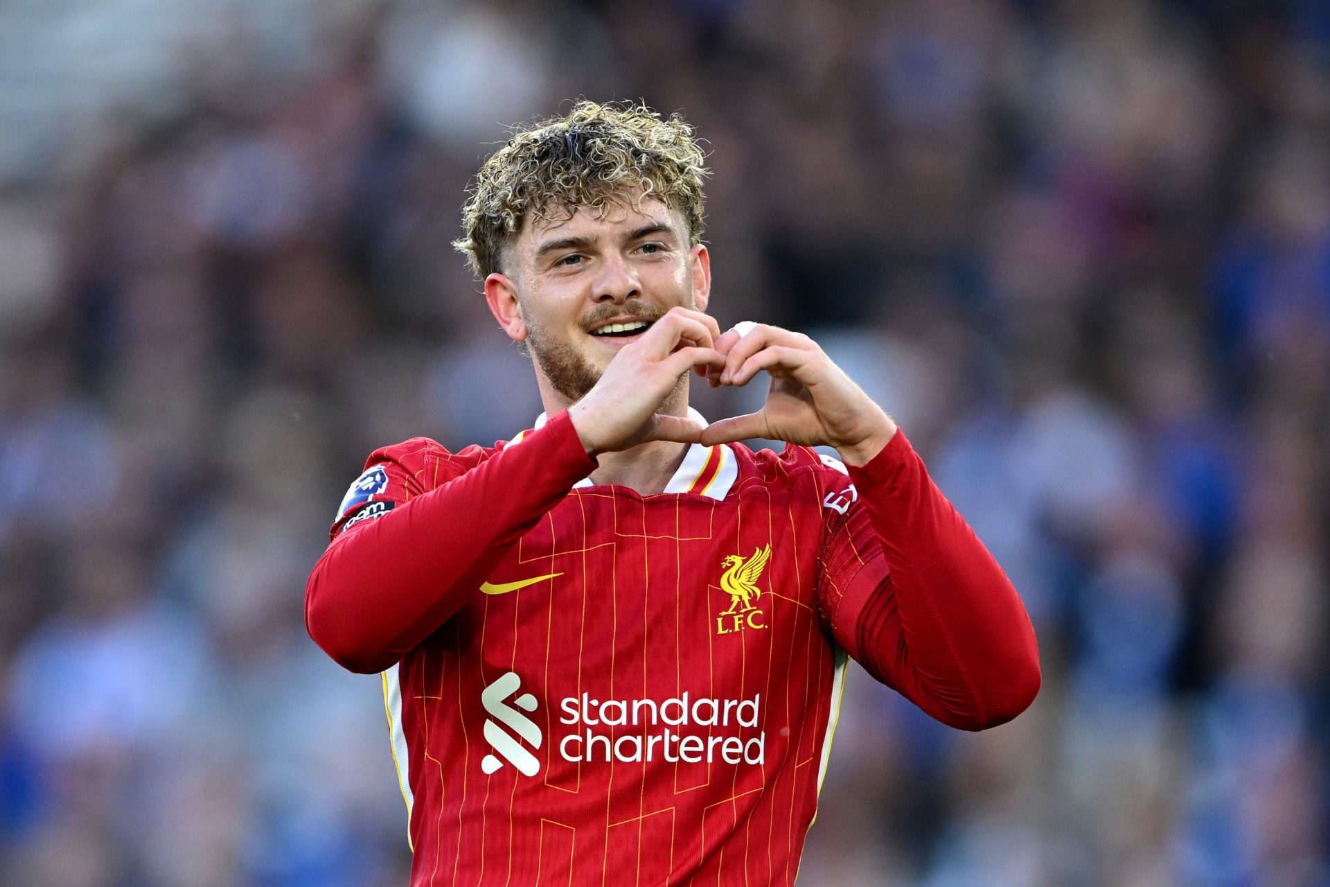 Harvey Elliott gives love heart during Brighton vs Liverpool in Premier League.