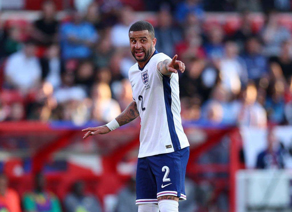 Kyle Walker points during friendly between England v Senegal.