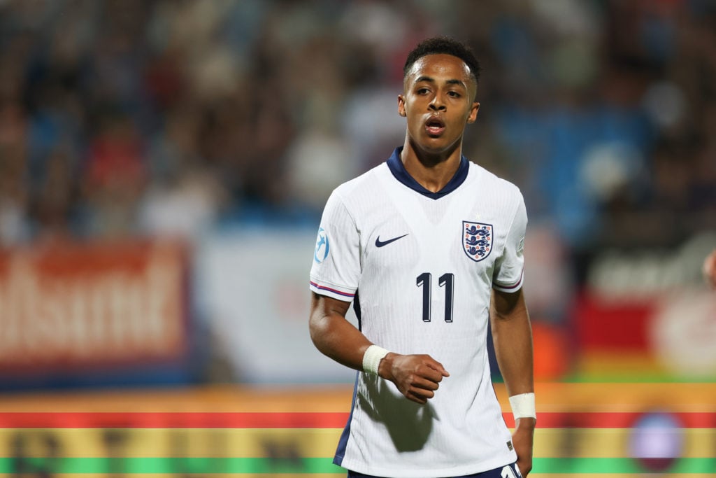 Omari Hutchinson playing for the England U21s.