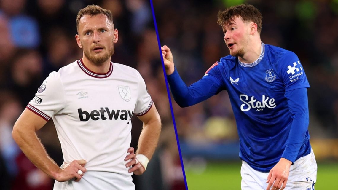 Split image of West Ham right-back Vladimir Coufal in 2025 and Everton defender Nathan Patterson.