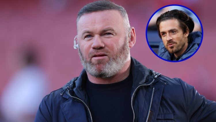 Former Man United and Everton player Wayne Rooney as a pundit. Inset, Man City star Jack Grealish.