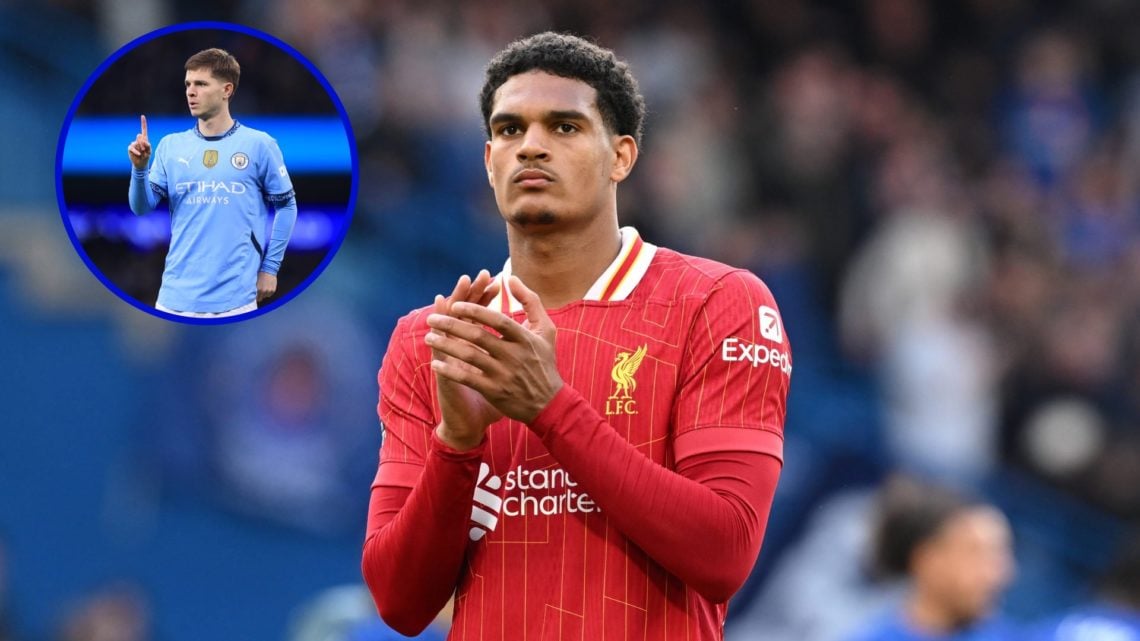 Liverpool defender Jarrell Quansah in 2025. Inset, Manchester City midfielder James McAtee in 2025.