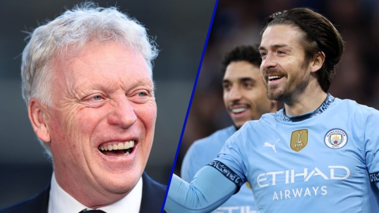 Everton manager David Moyes in 2025 and Manchester City winger Jack Grealish in 2025.