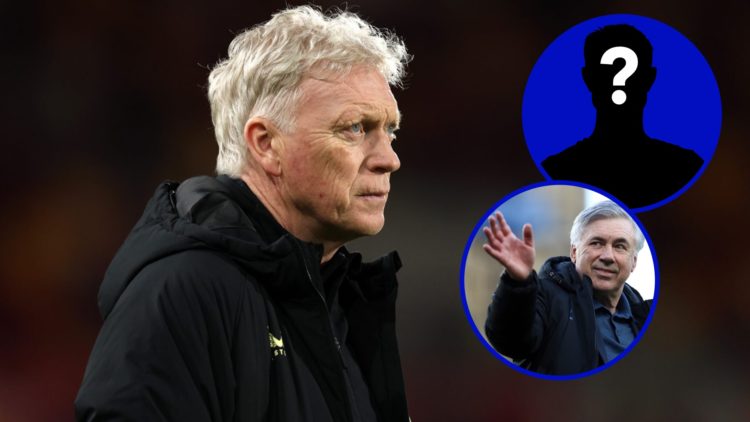 Manager of Everton, David Moyes. Inset, EN Mystery Player. Inset, former Everton boss Carlo Ancelotti.