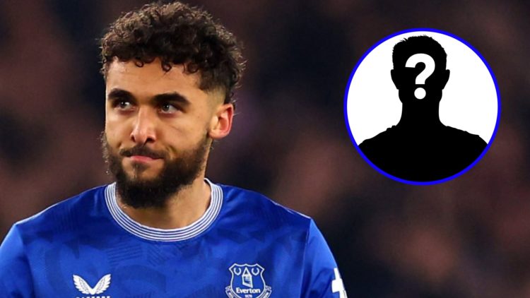 Dominic Calvert-Lewin playing for Everton (left), mystery player (inset)