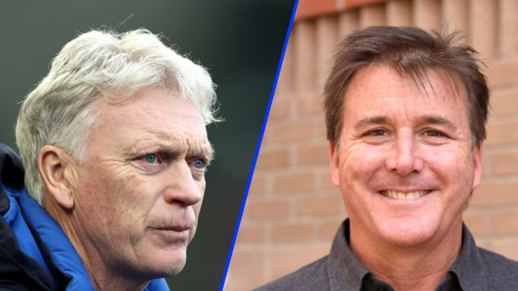 Everton manager David Moyes looks on (left), Everton owner Dan Friedkin smiles (right)