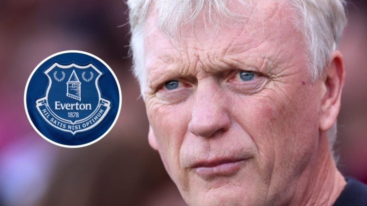 Everton Manager David Moyes during the Premier League match between Fulham FC and Everton FC at Craven Cottage. Inset: The Everton badge
