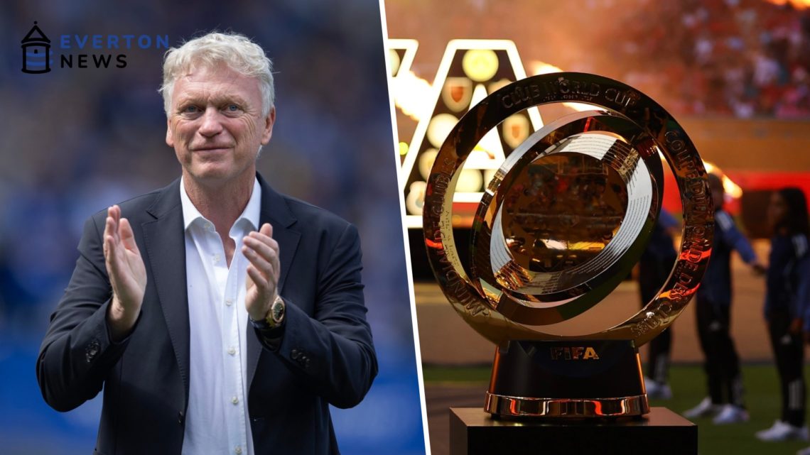 David Moyes claps the Everton fans after beating Southampton. FIFA Club World Cup trophy in Miami.