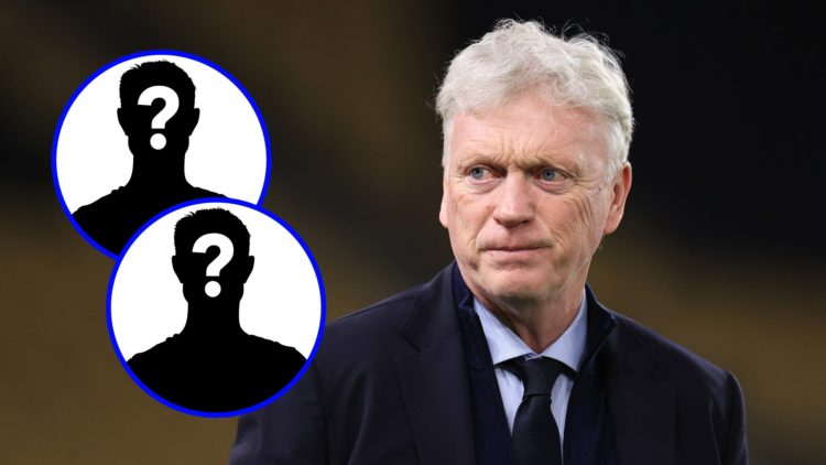 Everton manager David Moyes looks on (right), mystery player (upper and lower insets)