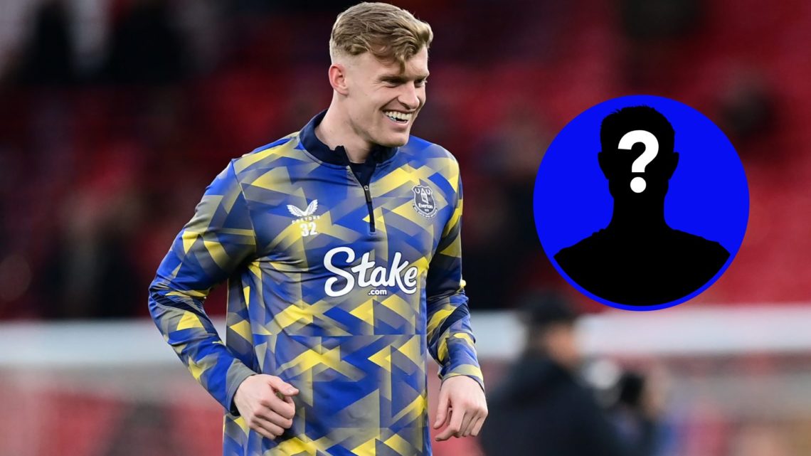 Jarrad Branthwaite warms up at Old Trafford ahead of Manchester United vs Everton.