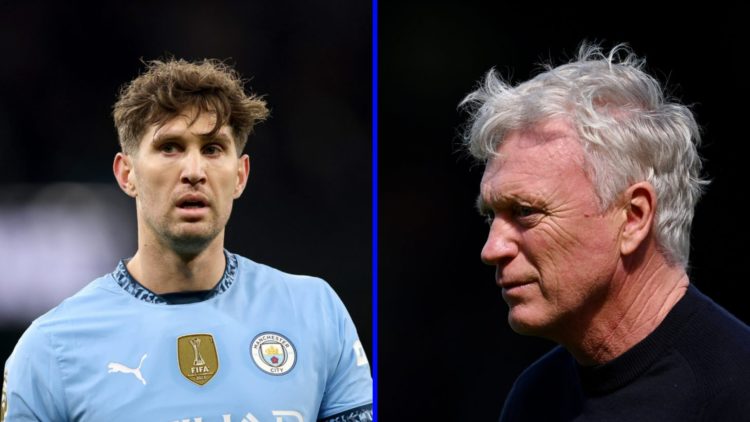 John Stones playing for Manchester City (left), Everton manager David Moyes (right)