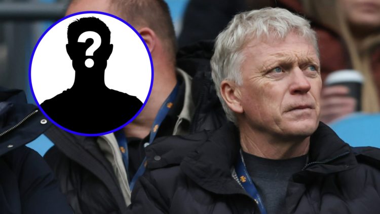 Everton manager David Moyes looks on (right), mystery player (inset)