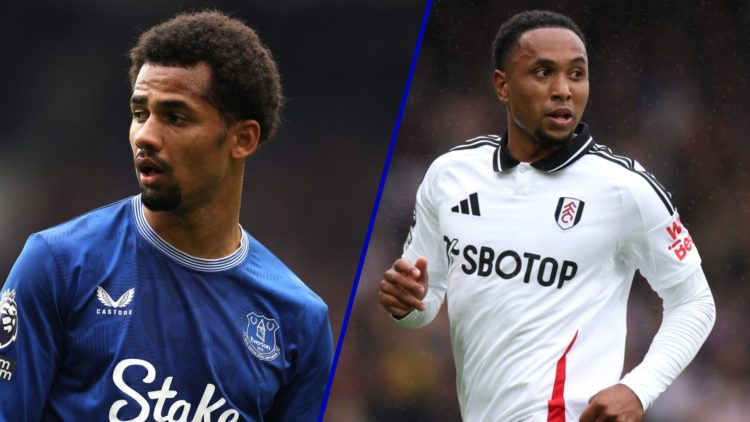 Split image of Everton winger Iliman Ndiaye and Fulham right-back Kenny Tete.