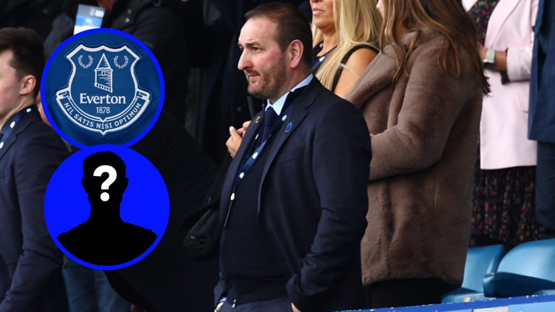 Kevin Thelwell watches an Everton game in the Premier League from the stands.