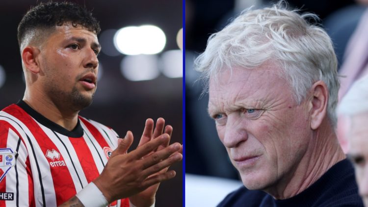 Split image of Gustavo Hamer during Sheffield United vs Bristol City and Everton manager David Moyes.