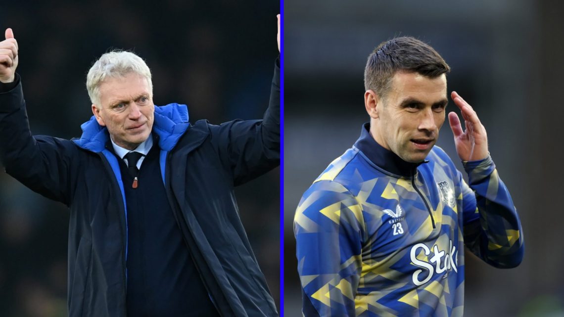David Moyes gives the thumbs up after Everton's victory over Tottenham Hotspur. Seamus Coleman warms up for Everton ahead of their game against Ful...