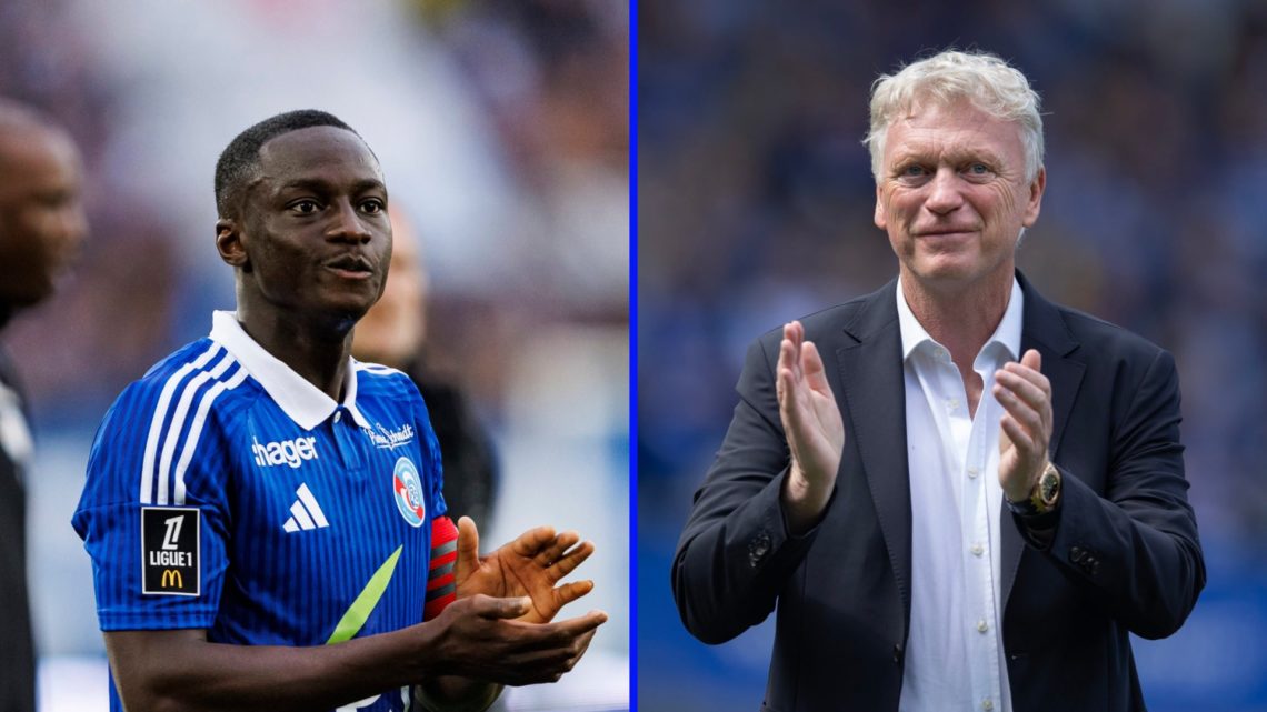 Habib Diarra applauds the Strasbourg fans following their game against Saint Etienne. David Moyes claps Everton fans following their victory over S...