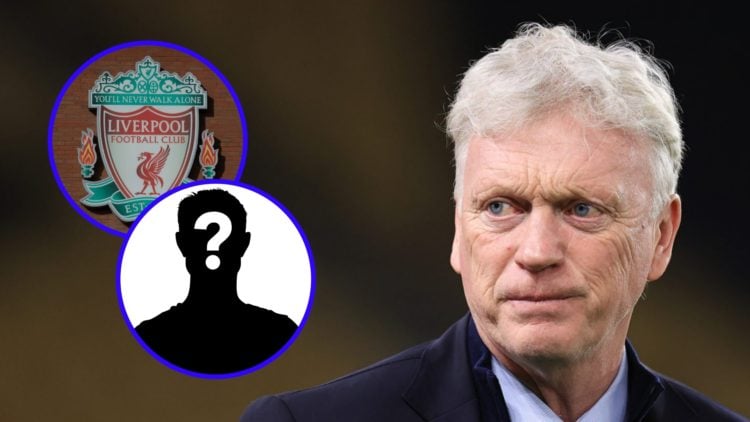 Everton manager David Moyes looks on (right), Liverpool badge (upper inset), mystery player (lower inset)