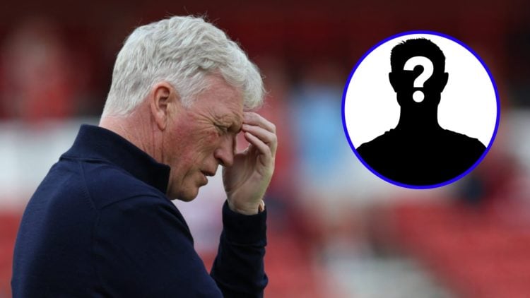 Everton manager David Moyes puts his fingers to his head (left), mystery player (inset)
