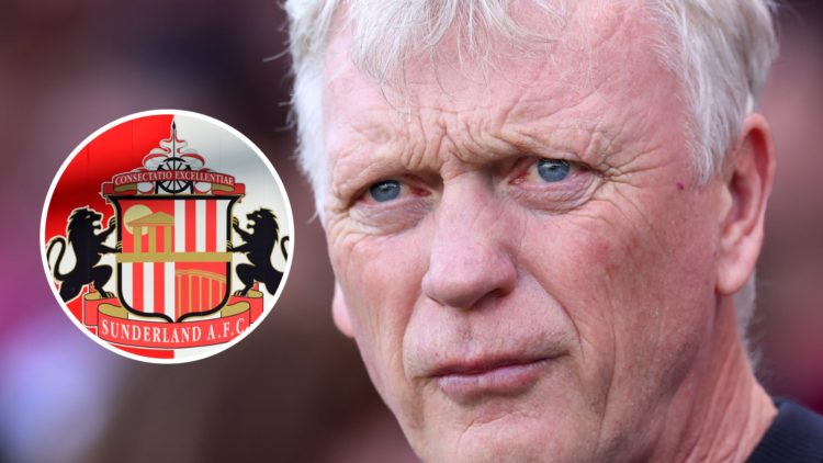 Everton manager David Moyes looking on. Inset of Sunderland badge.