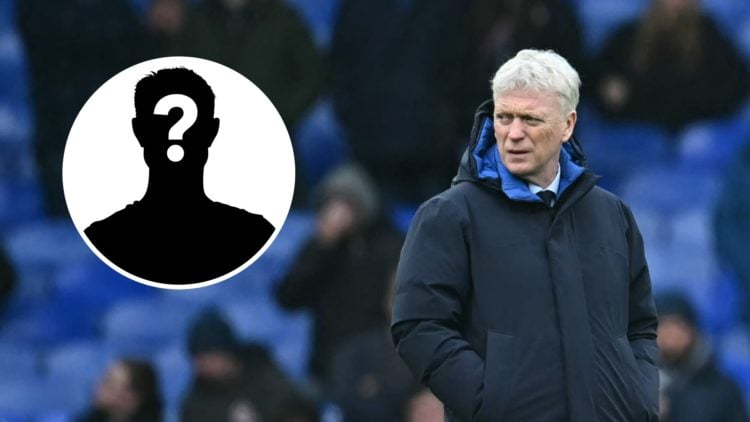 Everton manager David Moyes looks on (right), mystery player (inset)