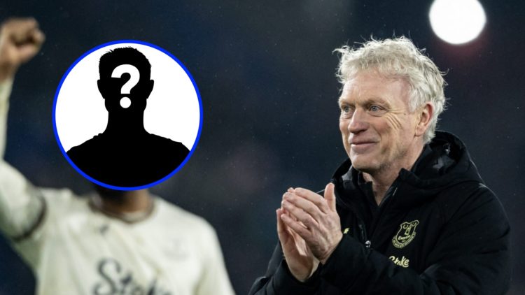 Everton manager David Moyes applauds (right), mystery player (inset)