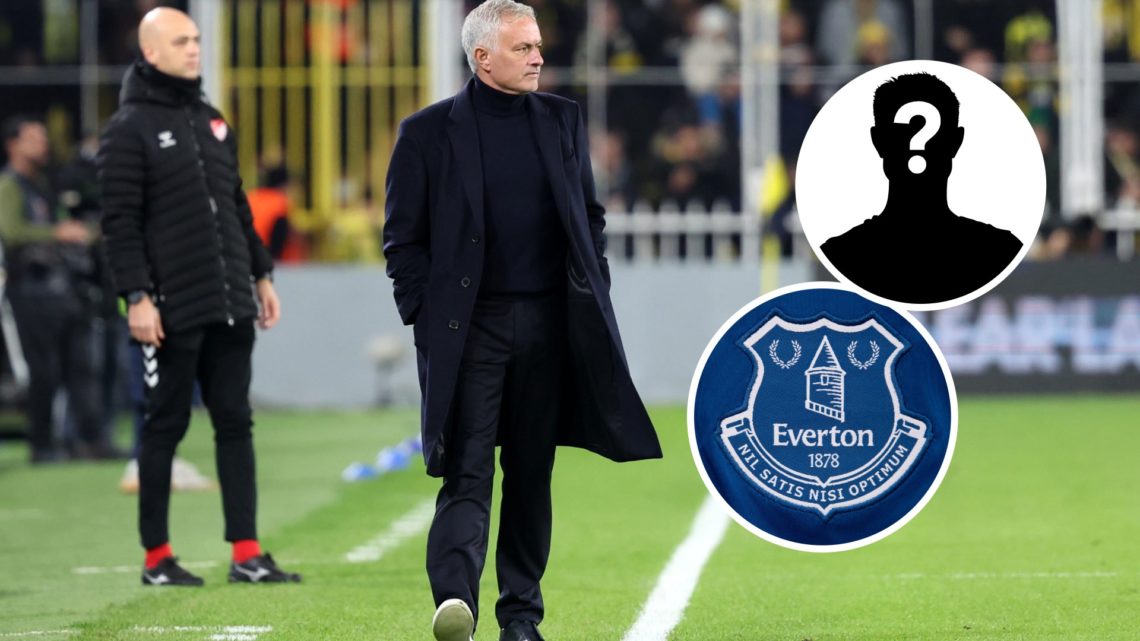 José Mourinho, coach of Fenerbahçe during the match against Fenerbahce and Hatayspor. Inset: The Everton badge and a mystery player