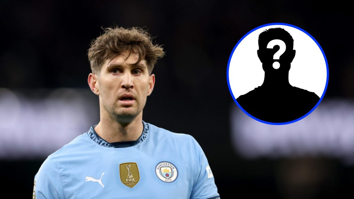 Manchester City defender John Stones looks on (left), mystery player (inset)