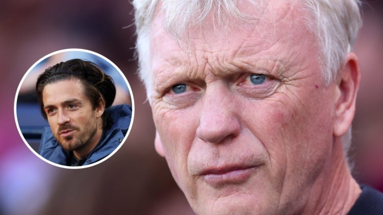 Everton manager David Moyes looking on. Inset of Manchester City player Jack Grealish.