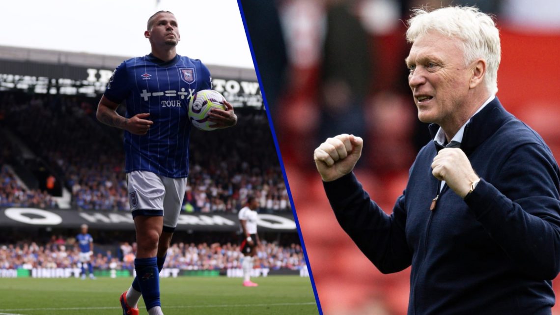 Split image of Kalvin Phillips playing for Ipswich Town in 2025 and Everton manager David Moyes.