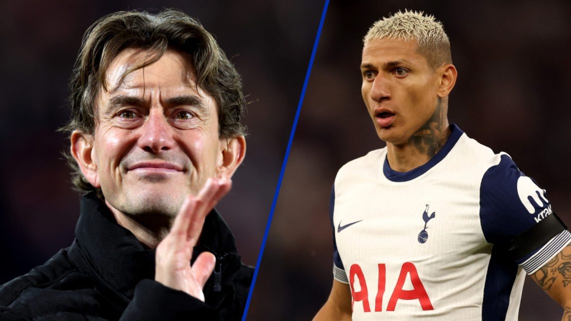 Split image of Brentford manager Thomas Frank and Tottenham striker Richarlison.