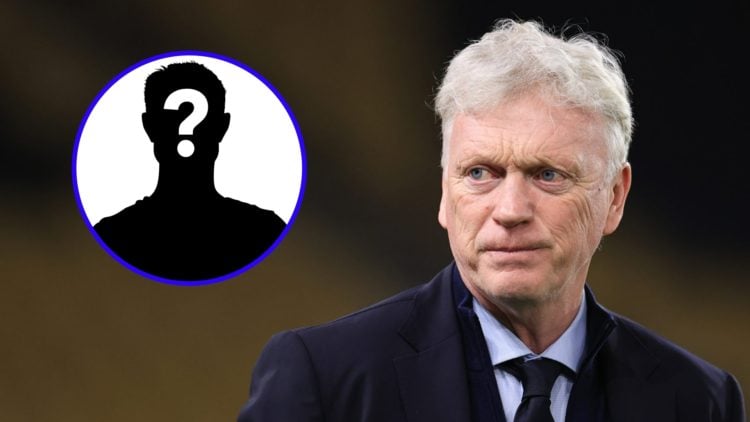Everton manager David Moyes looks on (right), mystery player (left)