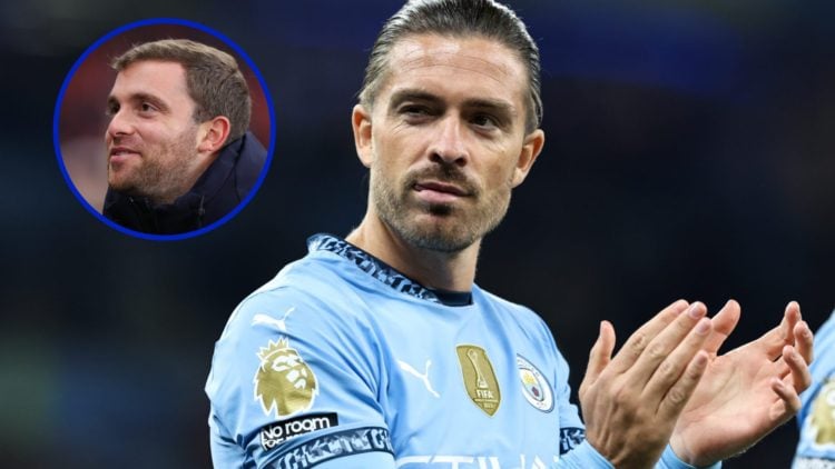 Jack Grealish playing for Manchester City. Inset, Italian Football Journalist Fabrizio Romano.