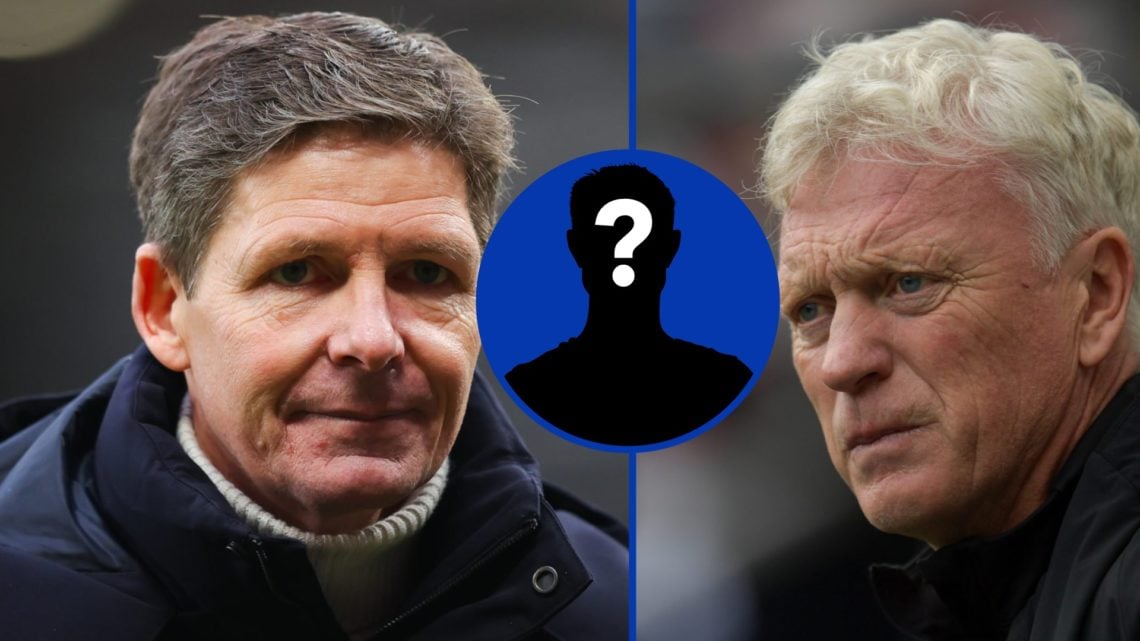 Split image of Crystal Palace manager Oliver Glasner and Everton manager David Moyes. Inset, EN Mystery Player.