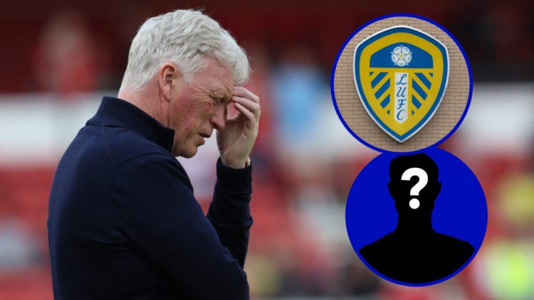 Everton manager David Moyes frustrated. Inset, Leeds United badge. Inset, EN Mystery Player.