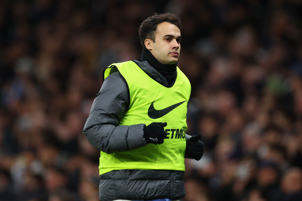 Sergio Reguilon warming up for Tottenham Hotspur.