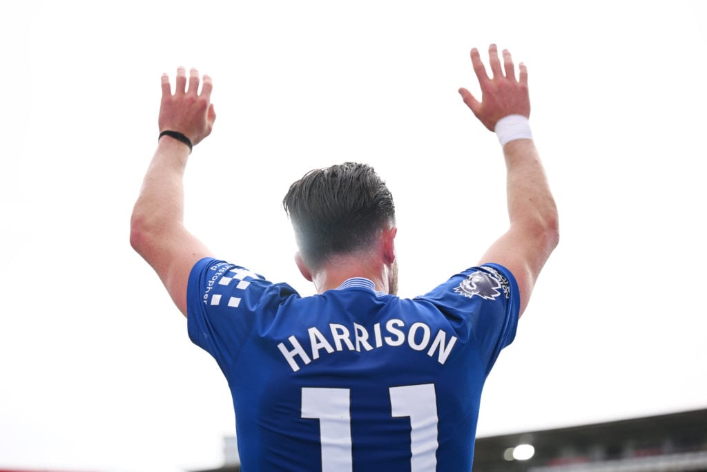 Jack Harrison gets ready to take corner for Everton.