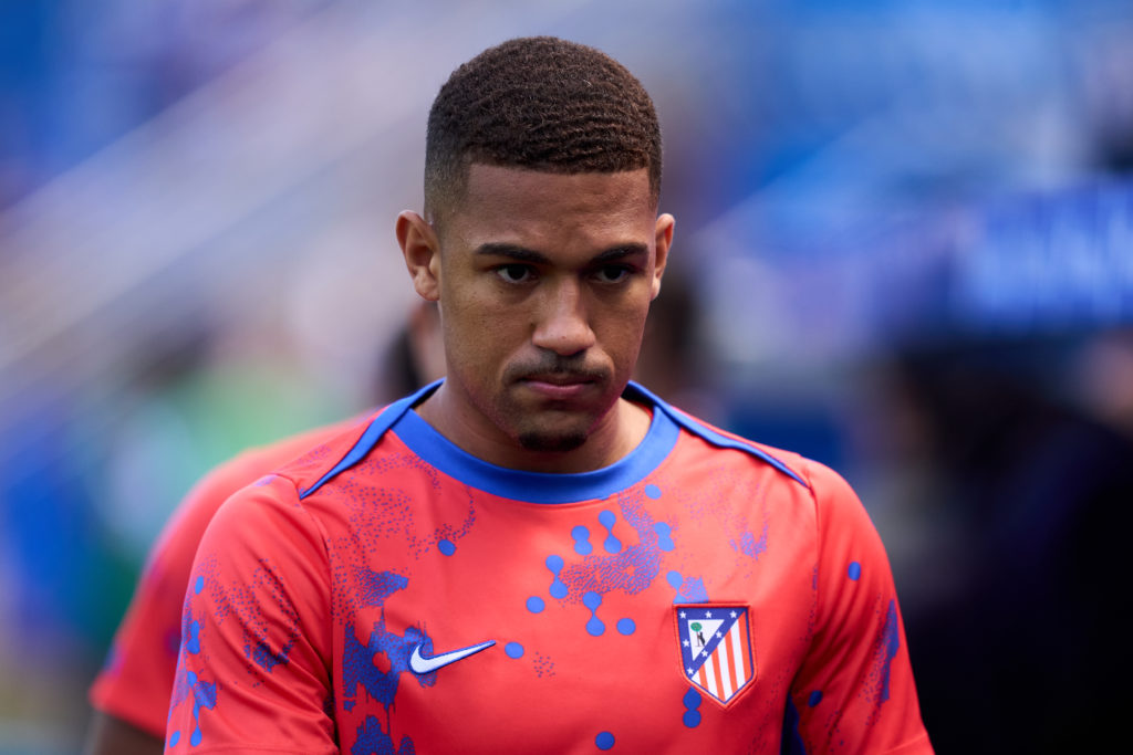 Samuel Lino warming up for Atletico Madrid.