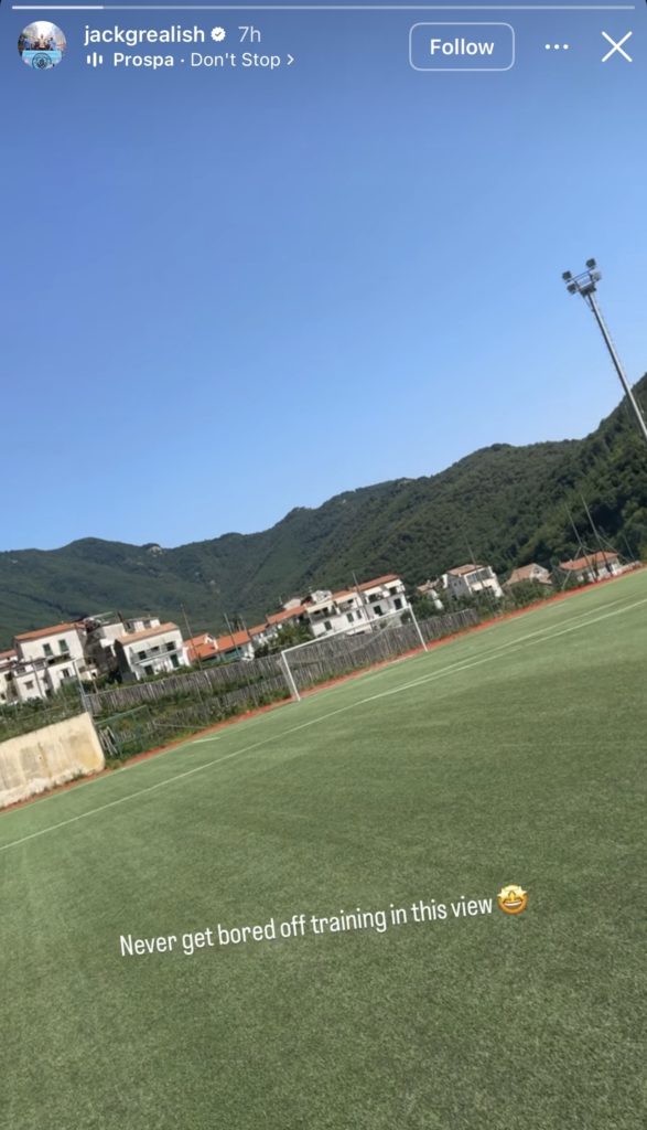 Jack Grealish trains alone away from Manchester City in the south of Italy.