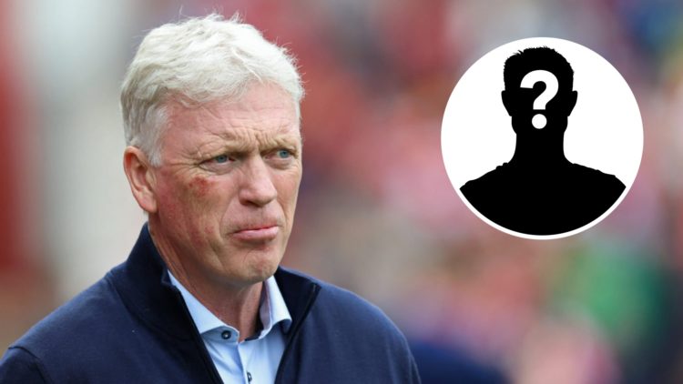 David Moyes looks on while managing Everton (left), mystery player (right)