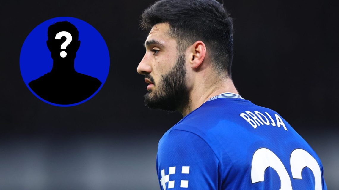 Striker Armando Broja looking on whilst on loan from Chelsea at Everton. Inset, EN mystery player icon.