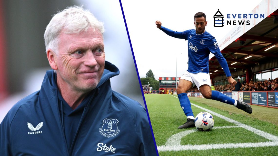David Moyes prepares for Everton's friendly against Accrington Stanley. Dwight McNeil takes a corner in Everton's friendly against Accrington Stanley.