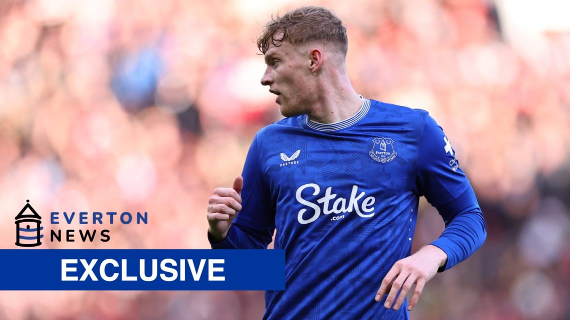 Jarrad Branthwaite plays for Everton against Manchester United at Old Trafford.