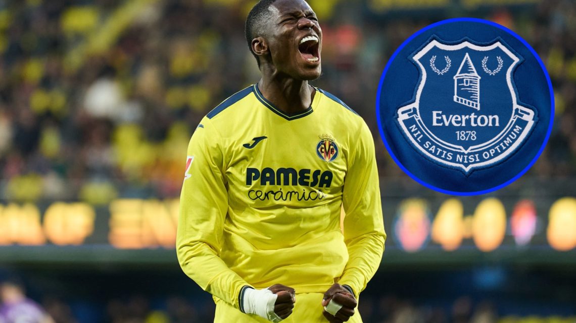 Thierno Barry celebrates after scoring for Villarreal against Real Valladolid in La Liga.
