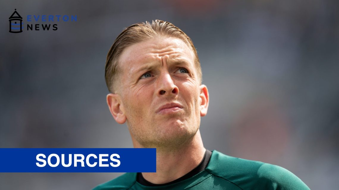 Jordan Pickford looks up at the Everton fans in their Premier League game against Newcastle United.