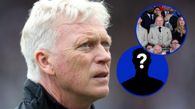 Everton manager David Moyes looking on. Inset, former England player Paul Gascoigne sitting in the crowd.