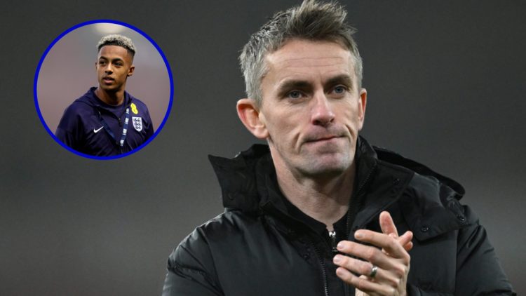 Ipswich Town manager Kieran McKenna looks on. Inset, Omari Hutchinson for England U21s.