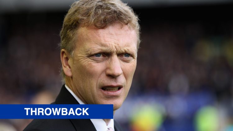 Everton manager David Moyes. Inset of throwback banner.
