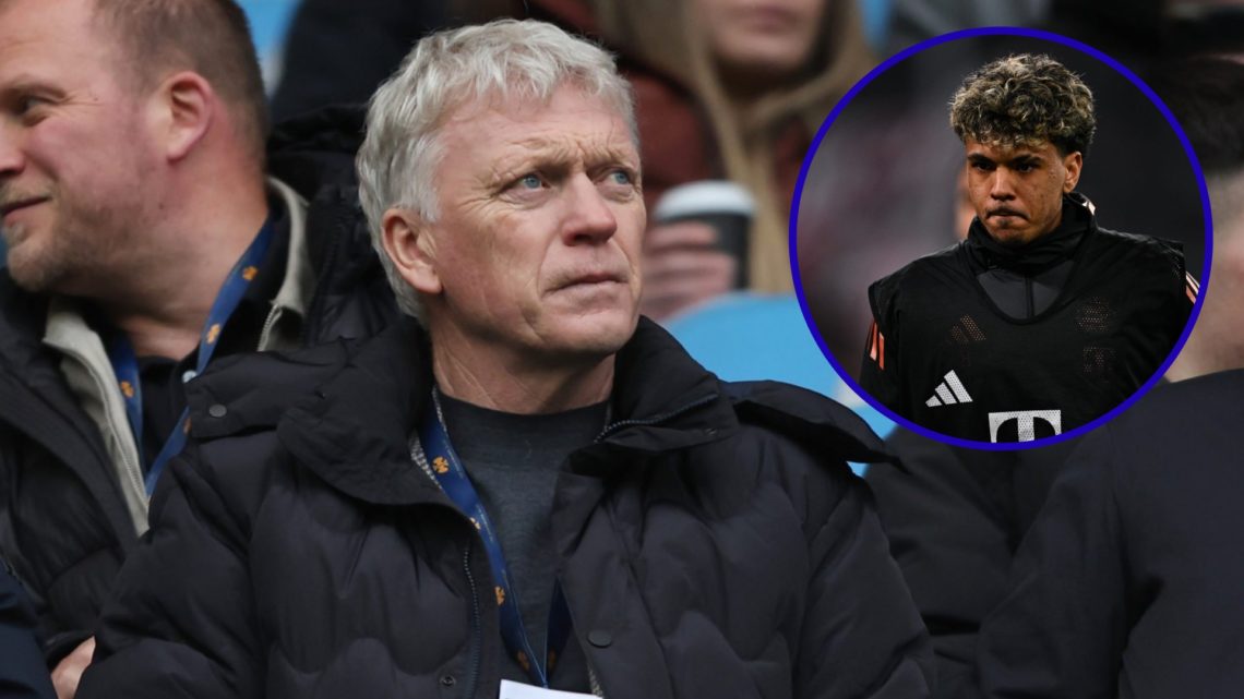 Everton manager David Moyes watches on from the stands. Inset, Bayern Munich's Adam Aznou.