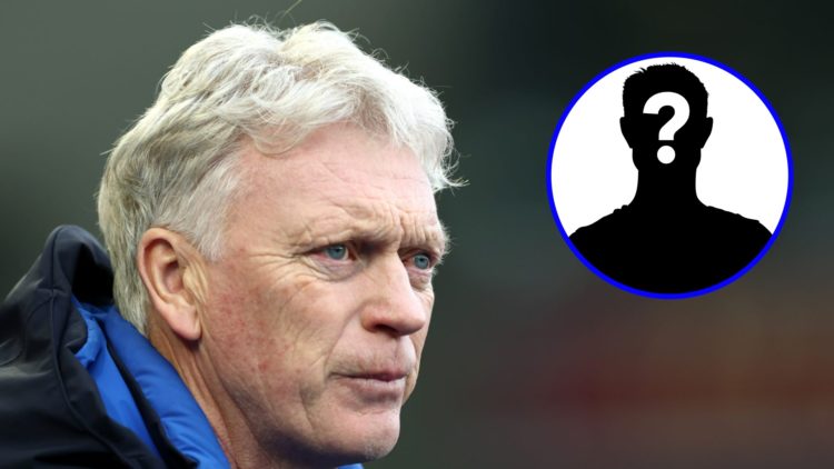 Everton manager David Moyes looks on (left), mystery player (inset)